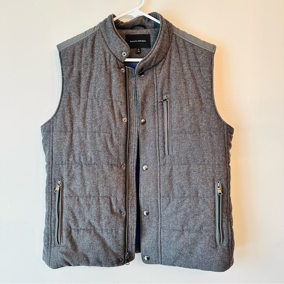 Banana Republic Gray Quilted Wool/Cashmere Blend Puffer Men's Vest - M - Picture 9 of 10